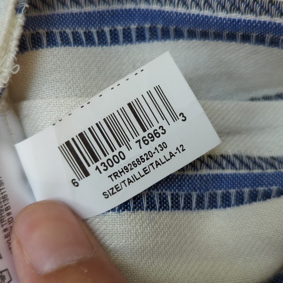 BCBGeneration Striped V Neck Peplum Bell Bottom Jumpsuit White Blue 12 preppy - Picture 8 of 9